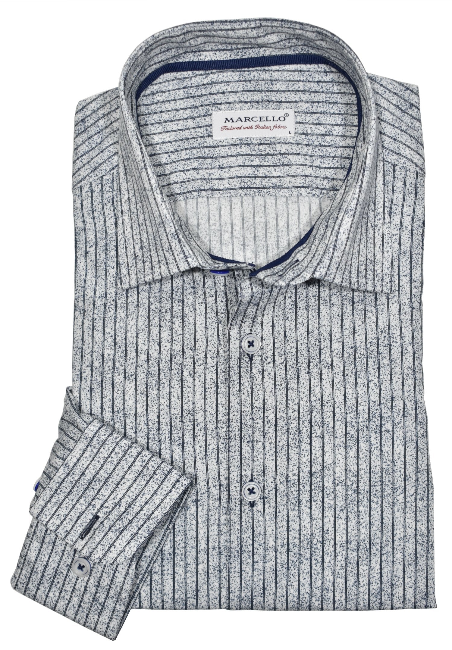 A double stripe atop an abstract static print gives you a fashionable look without going too far. Style it with any denim and you'll be good to go! Boasting a medium-sized collar and a classic shape, this shirt is made with a soft cotton fabric and custom buttons, plus an extra cuff button for a touch of detail.