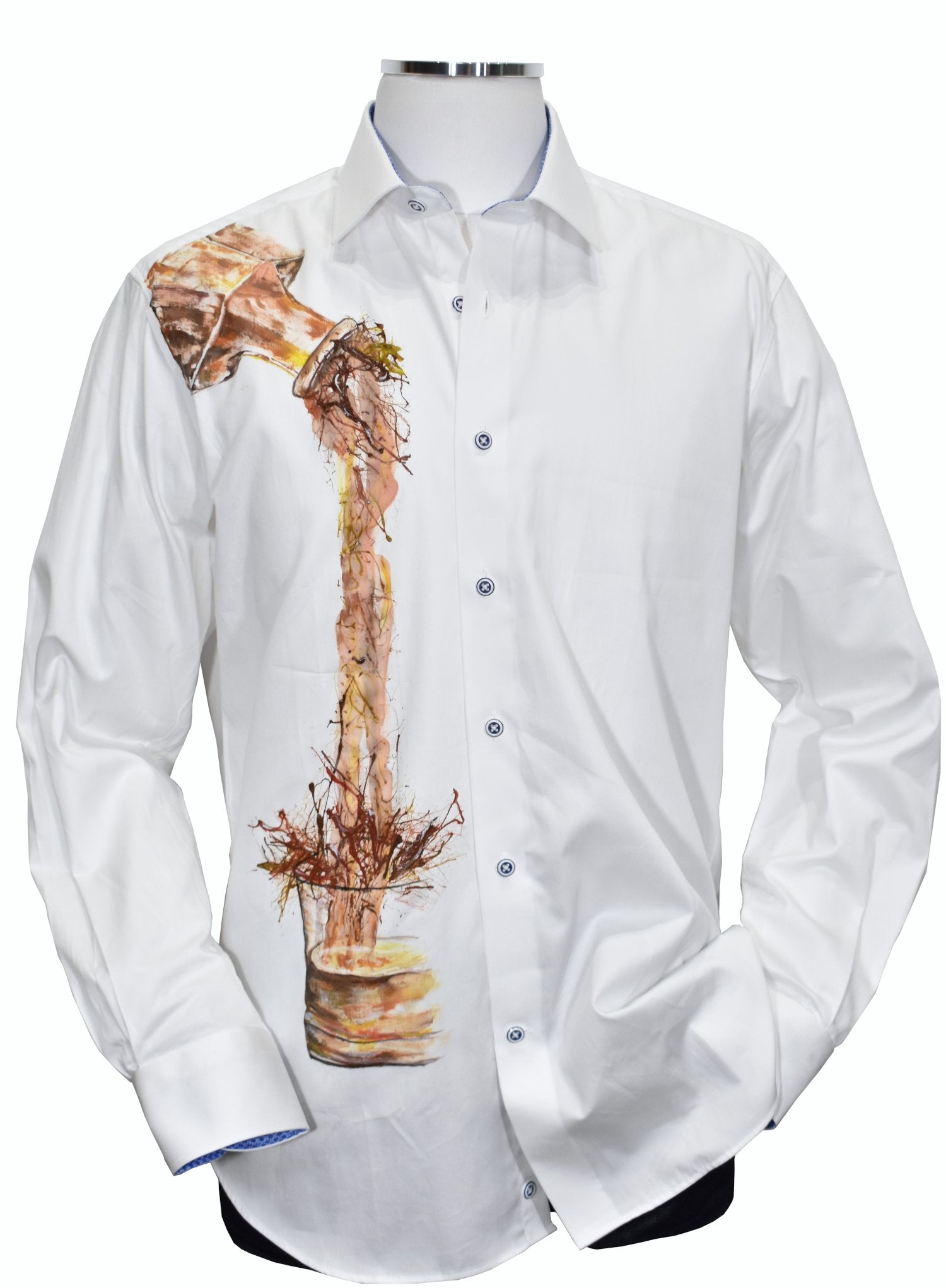Be unique and stand out with this one-of-a-kind Marcello Hand Painted Bourbon shirt. Crafted with luxurious cotton sateen fabric for a soft feel, its exclusive hand painted design will have heads turning. Dare to be bold with this must-have piece!