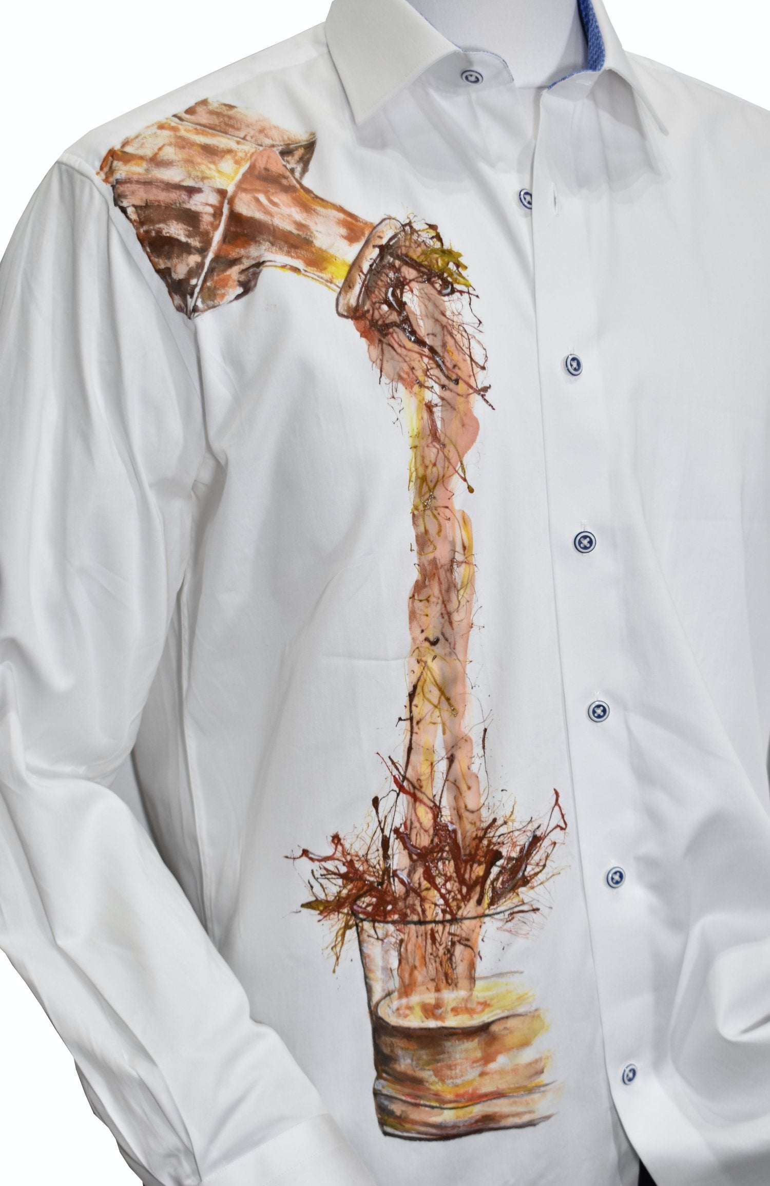 Be unique and stand out with this one-of-a-kind Marcello Hand Painted Bourbon shirt. Crafted with luxurious cotton sateen fabric for a soft feel, its exclusive hand painted design will have heads turning. Dare to be bold with this must-have piece!