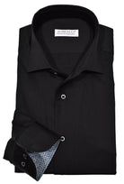 Introducing a wardrobe staple, the Classic Solid Cotton shirt. Made with soft cotton sateen fabric and customized buttons, this shirt exudes sophistication. The medium collar and unique accent trim fabric elevate your style, making a statement in any setting. By Marcello.