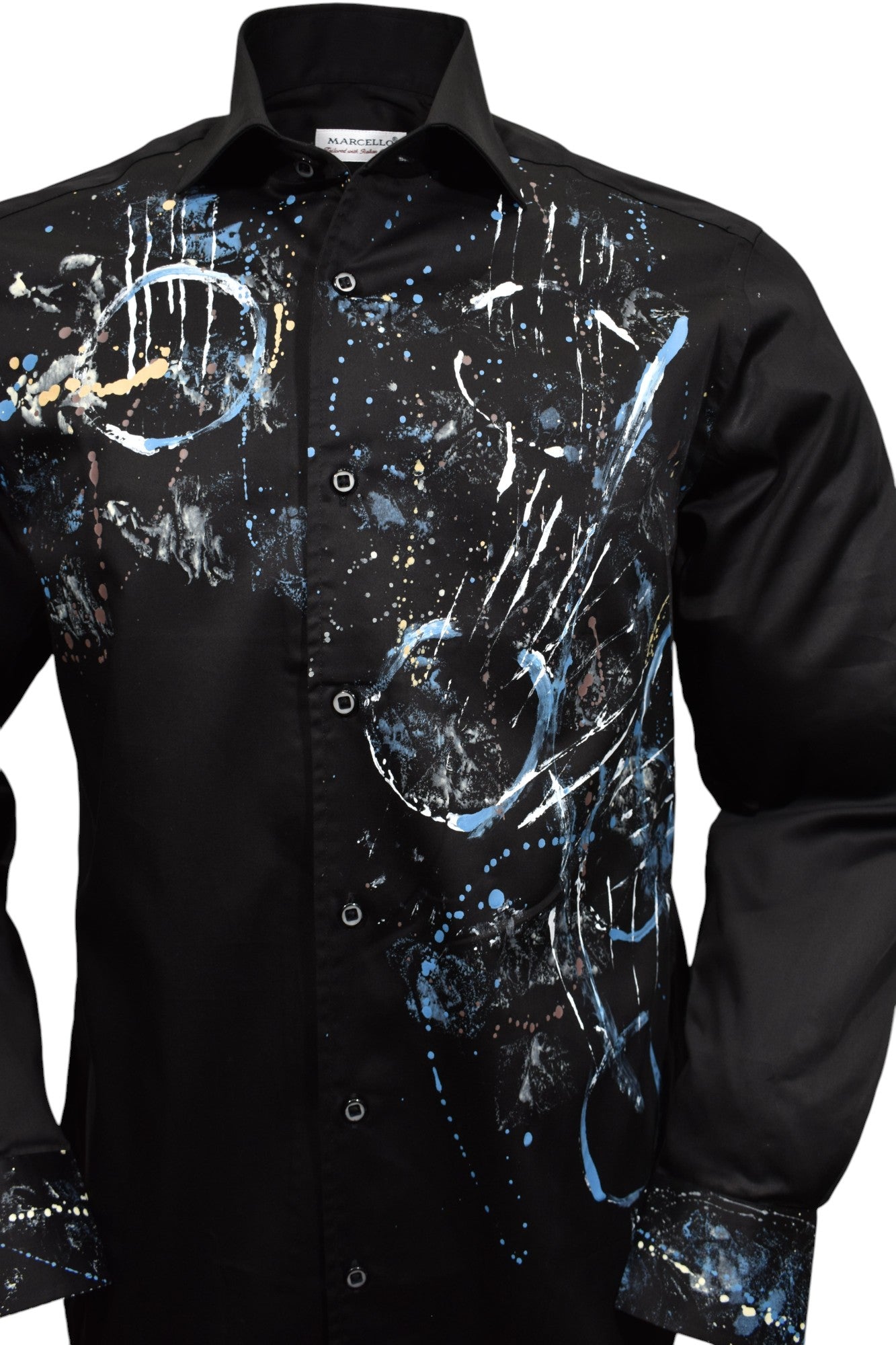 Marcello's exclusive W618P Abstract Geometric Hand Painted shirt series