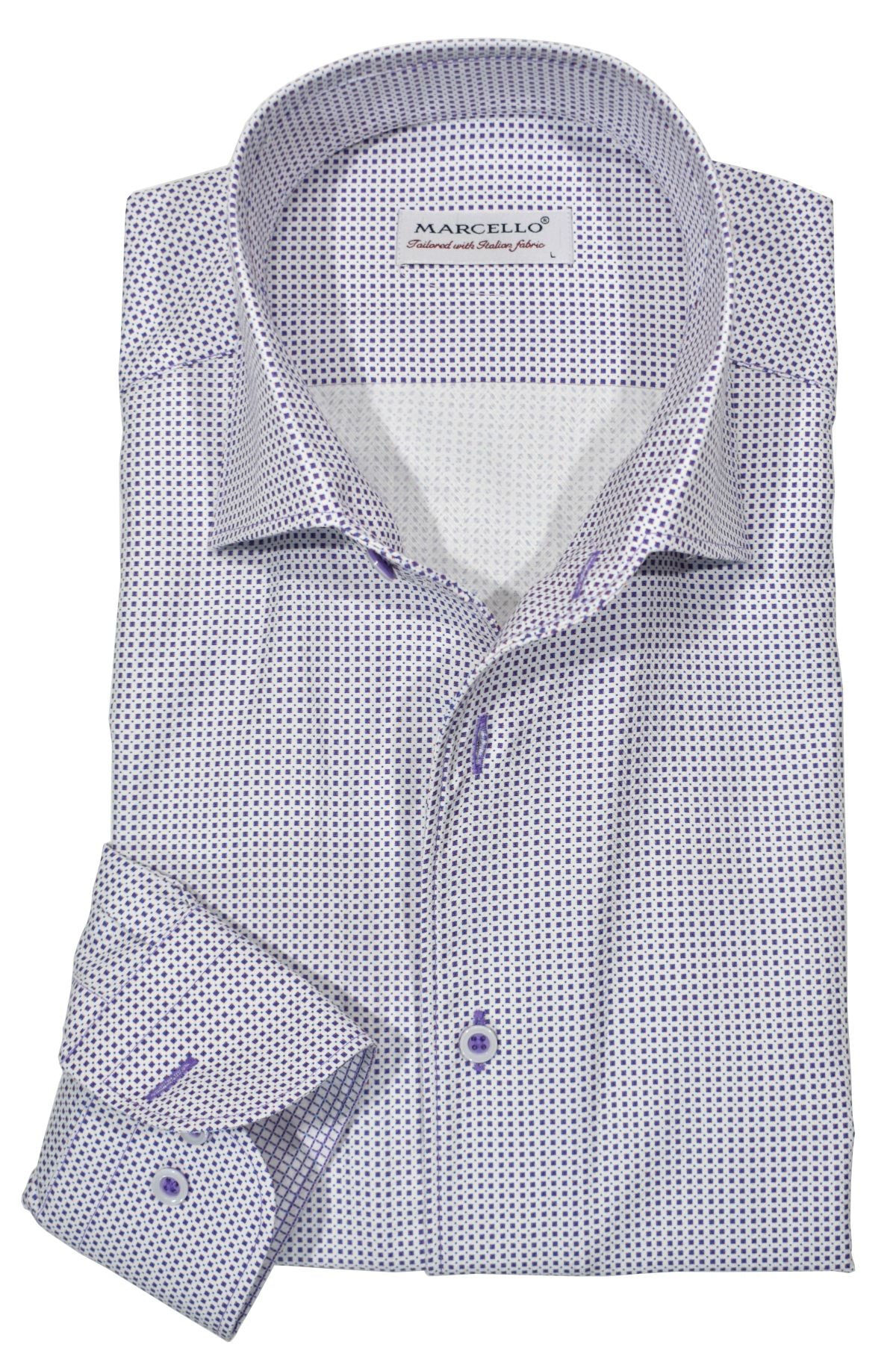 Featuring a sophisticated micro-square pattern crafted from an exquisite combination of cotton and microfiber, herringbone fabric, this open-collar shirt adds an eye-catching touch of class to any ensemble. Precisely matched buttons, expert stitching, and a timeless classic shaped silhouette complete the elegant look.