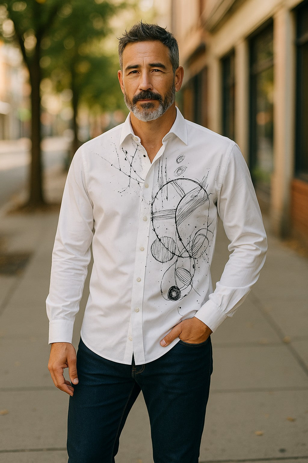 Experience luxe style with the Shades of Black Hand Painted shirt