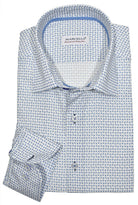 Light weight soft cotton fashioned with a two color mini diamond pattern. The image is a traditional style with trendy flair. Medium collar and classic shaped fit. Its traditional design and high-quality materials make this shirt a great choice for both everyday comfort and special occasions.