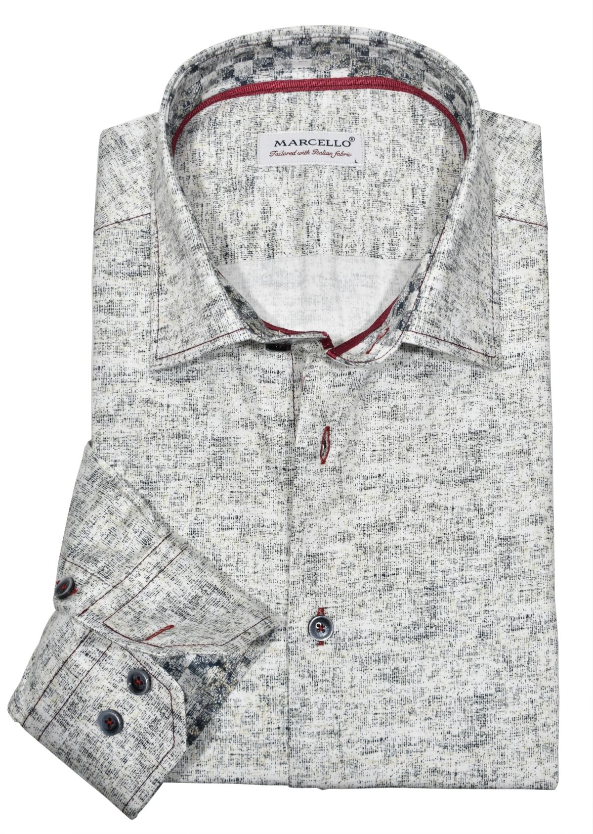 Luxurious cotton fabric, eye-catching fine dot plaid pattern creates a uniquely outstanding sport shirt. Elegant style ideal for any event. It's the perfect way to add a touch of sophistication to any outfit. Shirt by Marcello.