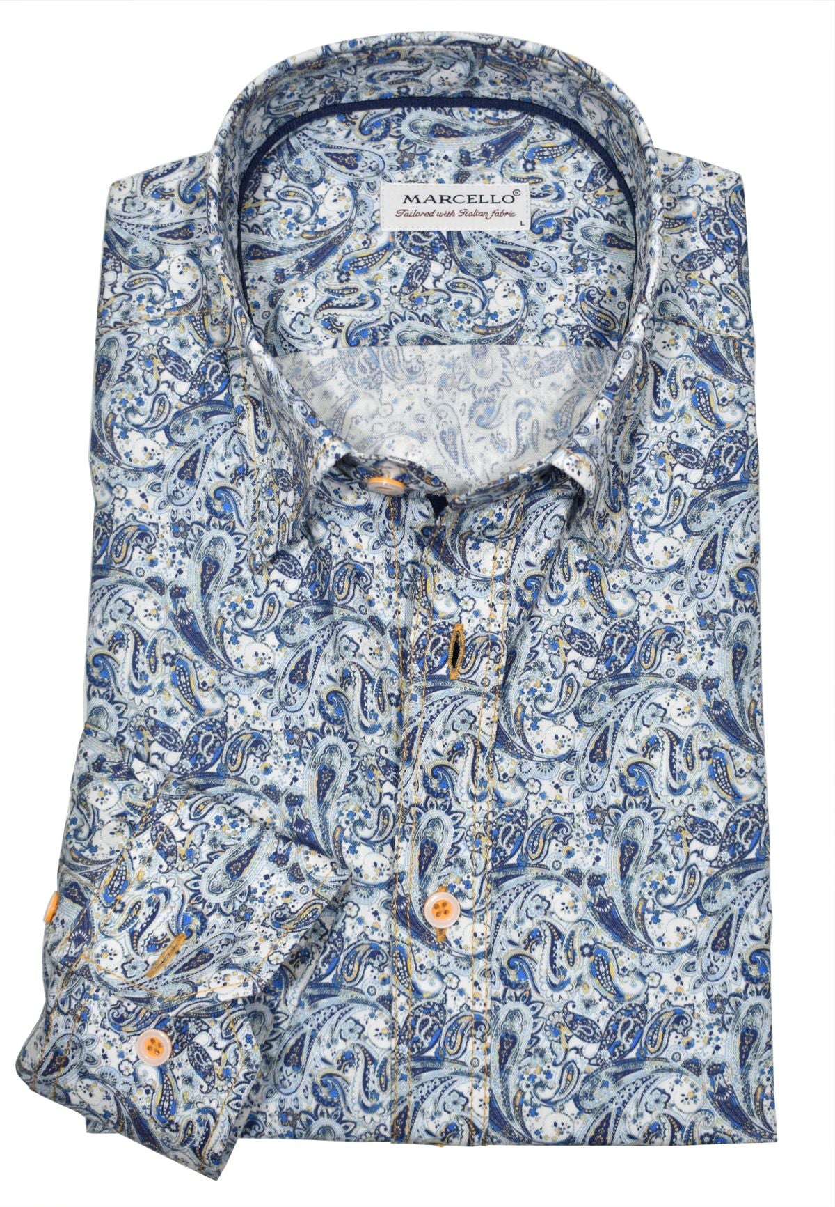 Luxurious cotton fabric, eye-catching open multi color floral pattern in beautiful gem hue colors creates a uniquely outstanding sport shirt. Elegant style ideal for any event. It's the perfect way to add a touch of sophistication to any outfit. Shirt by Marcello.