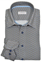 Our W798 Concentric 8 way Stretch fabric offers you the perfect combination of comfort and movement - the superb cotton-elastin mix supports your body for all activities and the stunning blue and camel earth tones look great too. Shirt by Marcello.