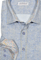 Our W802 Boardwalk shirt is the ultimate lightweight comfort. Perfect for hot days, it features a soft maize melange ground with a subtle medium blue over print and stripe. The shirt also features cool trim fabric, perfectly matched buttons, and contrast color stitch detailing for an extra touch of style. Enjoy effortless summer comfort with this must-have seasonal essential. Shirt by Marcello.