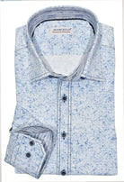 Feel relaxed and ready to take on the day with our W806 Soft Sky Print Shirt. Its abstract pattern is designed to look like a clear blue sky on a perfect day, bringing a sense of serenity to your wardrobe. The muted blue shades make it easy to pair with your favorite trousers and jeans, while double track contrast stitching, custom buttons, and matched trim fabric enhance the crisp look. Shirt by Marcello.