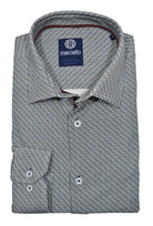 Experience ultimate comfort with Marcello's 8 Way Stretch Jeweled Neat shirt. Made with 92% cotton and 8% elastin, the soft and breathable fabric moves with your body for all-day comfort.