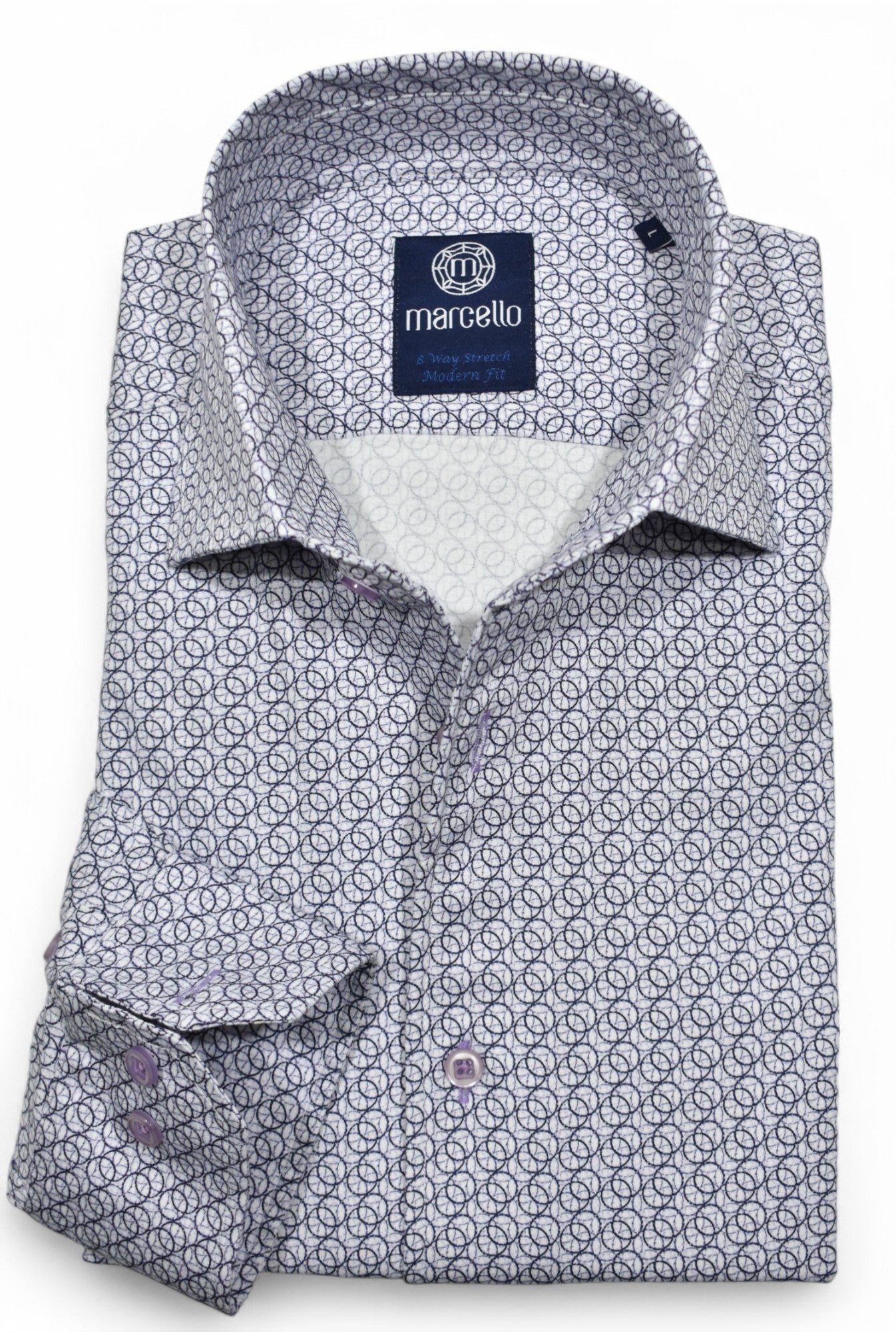 Soft cotton fabric with added stretch characteristics to provide enhanced comfort. Stretch shirt by Marcello.