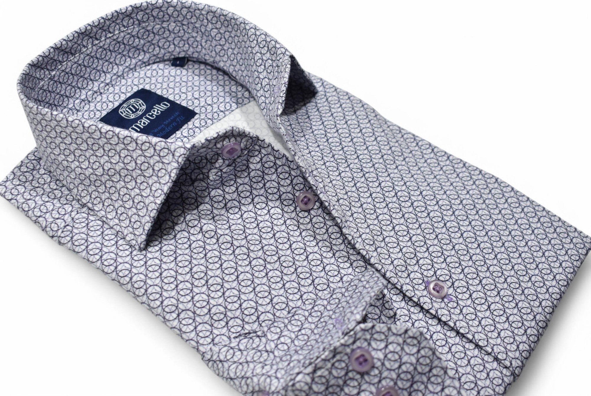 Soft cotton fabric with added stretch characteristics to provide enhanced comfort. Stretch shirt by Marcello.