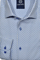 Soft cotton fabric with added stretch characteristics to provide enhanced comfort. The neat navy circle pattern with a touch of gold color by Marcello