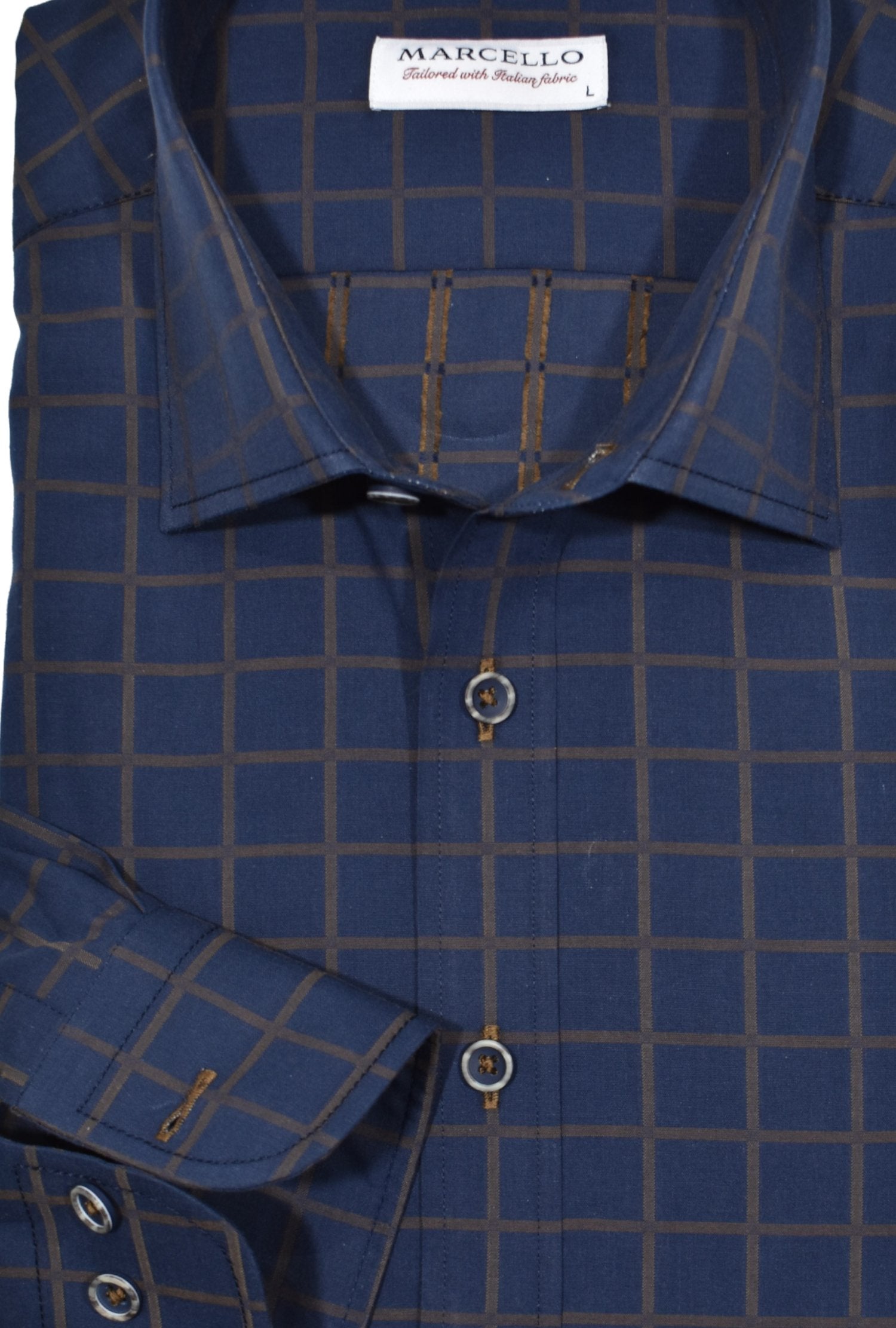 Elevate your style with the Marcello W937 Navy West Clip. The rich navy color and camel window pane pattern add a touch of sophistication to this classic yet contemporary accessory.