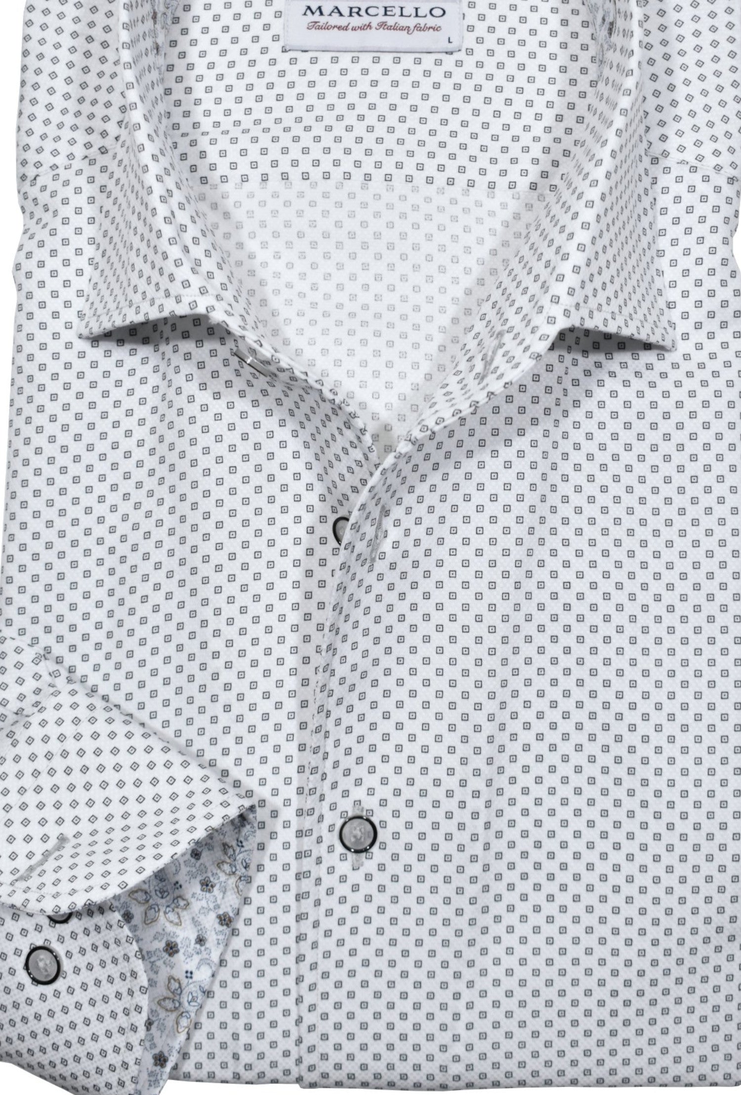 Discover refined style with the Marcello Square Medallion Roll Collar shirt.