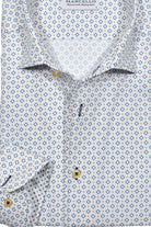 Wrap yourself in luxury with our Marcello Navy Sun Medallion Roll Collar shirt.