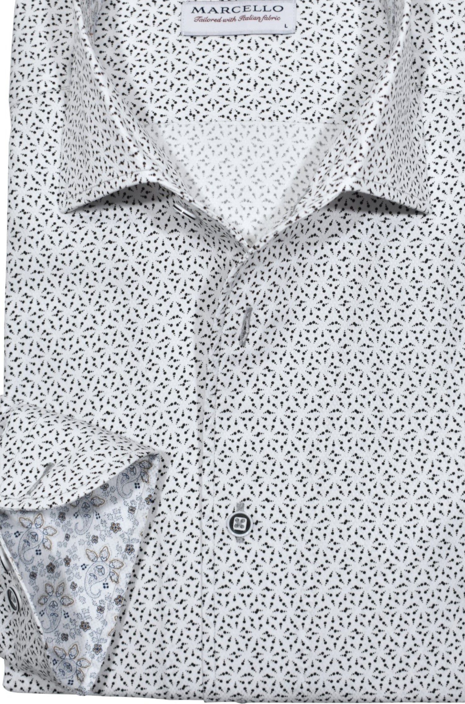 Introducing the perfect addition to your wardrobe - the Marcello Night Burst Roll Collar Shirt.