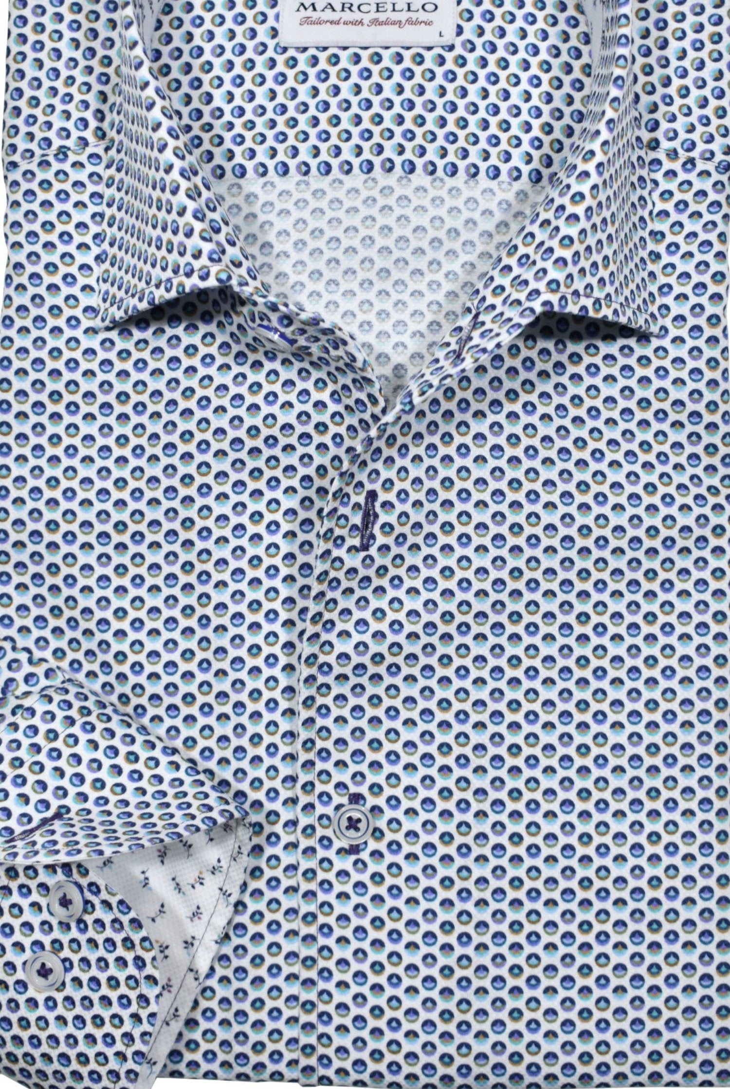 Elevate your style with our Marcello Marble Print Roll Collar Shirt.