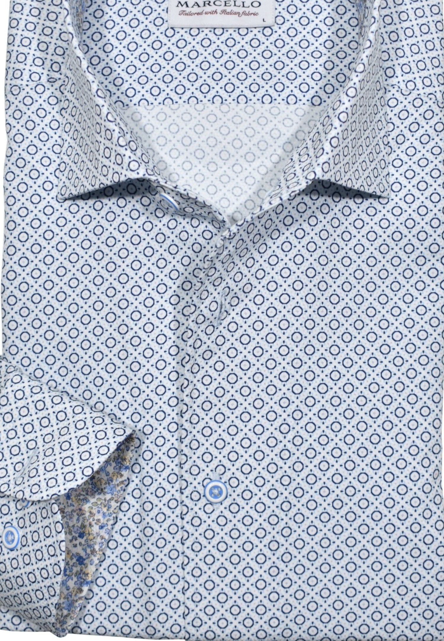 Marcello's circle medallion shirt is the perfect addition to your wardrobe.
