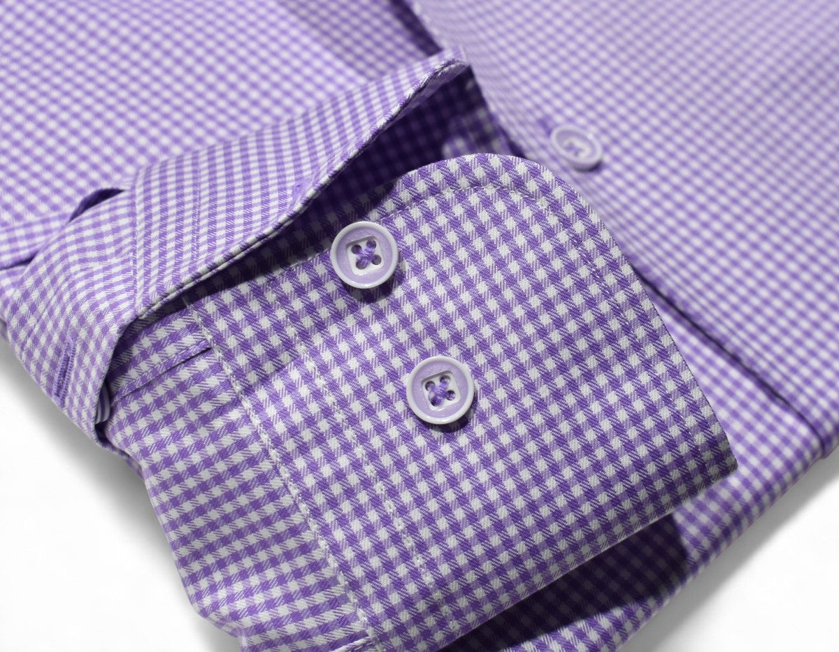Elevate your style with the Marcello Lilac Check Roll Collar shirt.