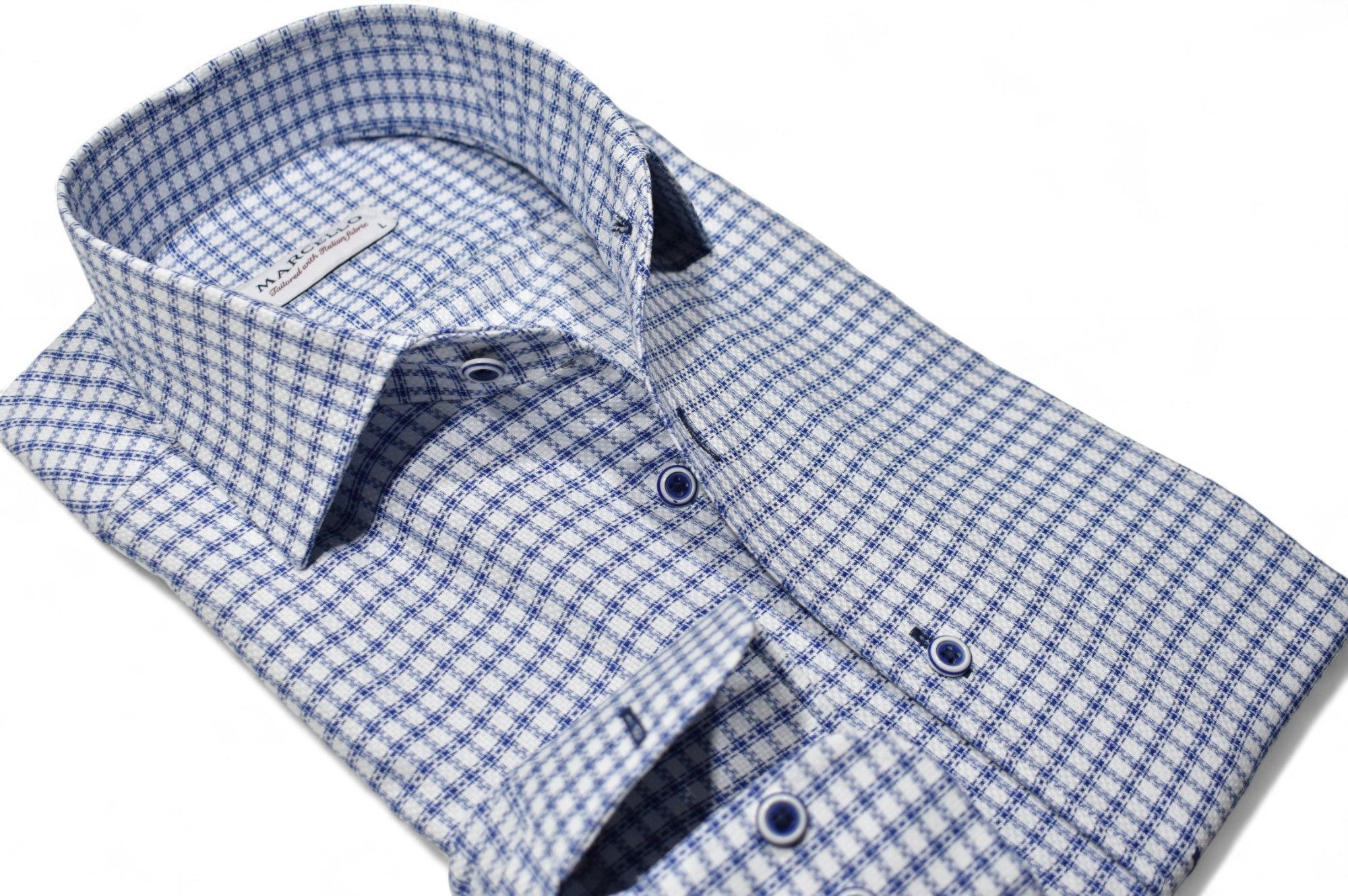 Embrace sophisticated style with the Marcello Derby Graduated Check Roll Collar.