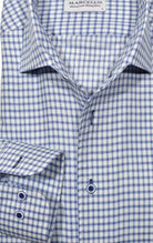 Embrace sophisticated style with the Marcello Derby Graduated Check Roll Collar.
