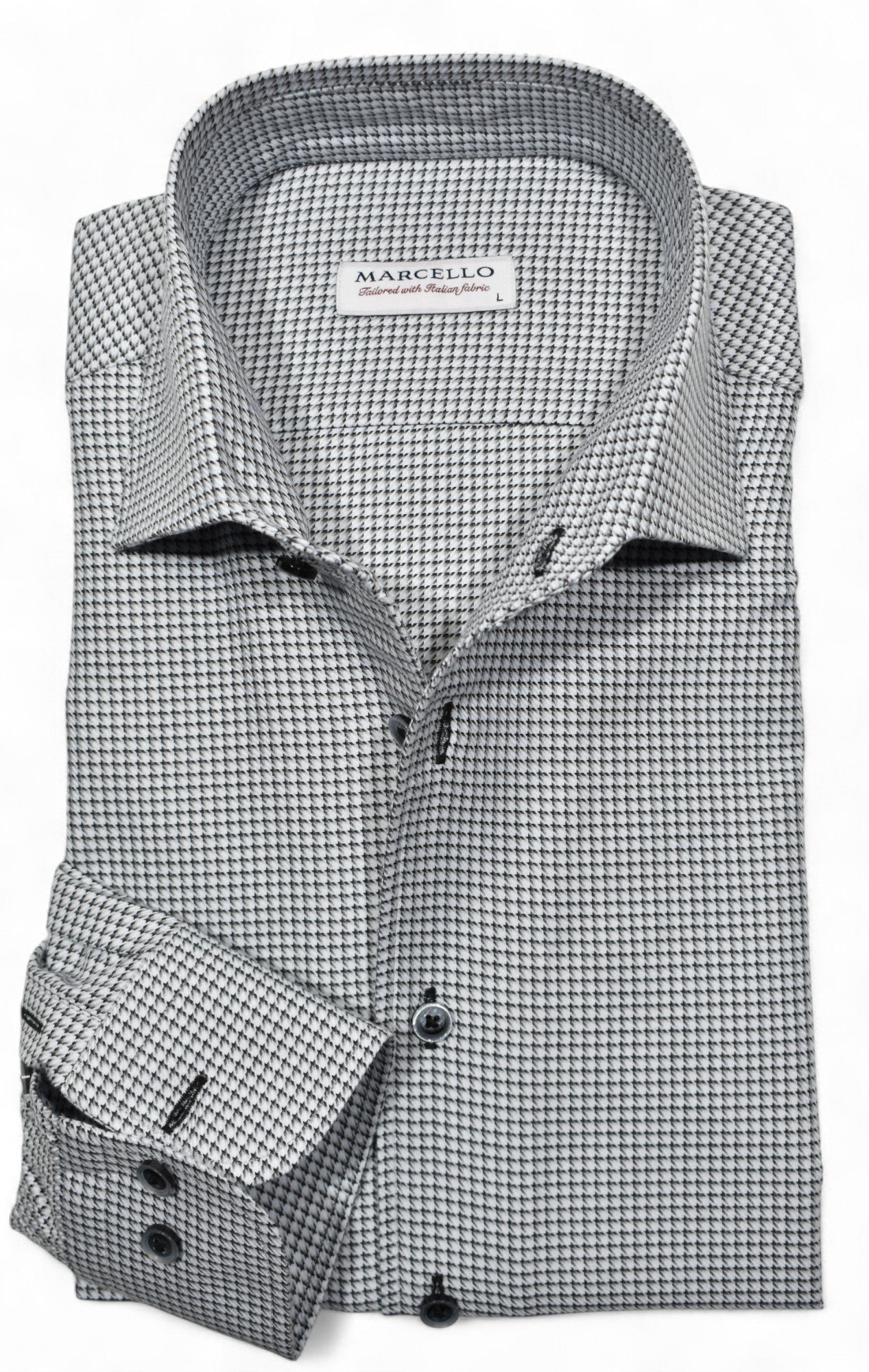 Elevate your style with the Marcello Galaga Check Roll Collar.