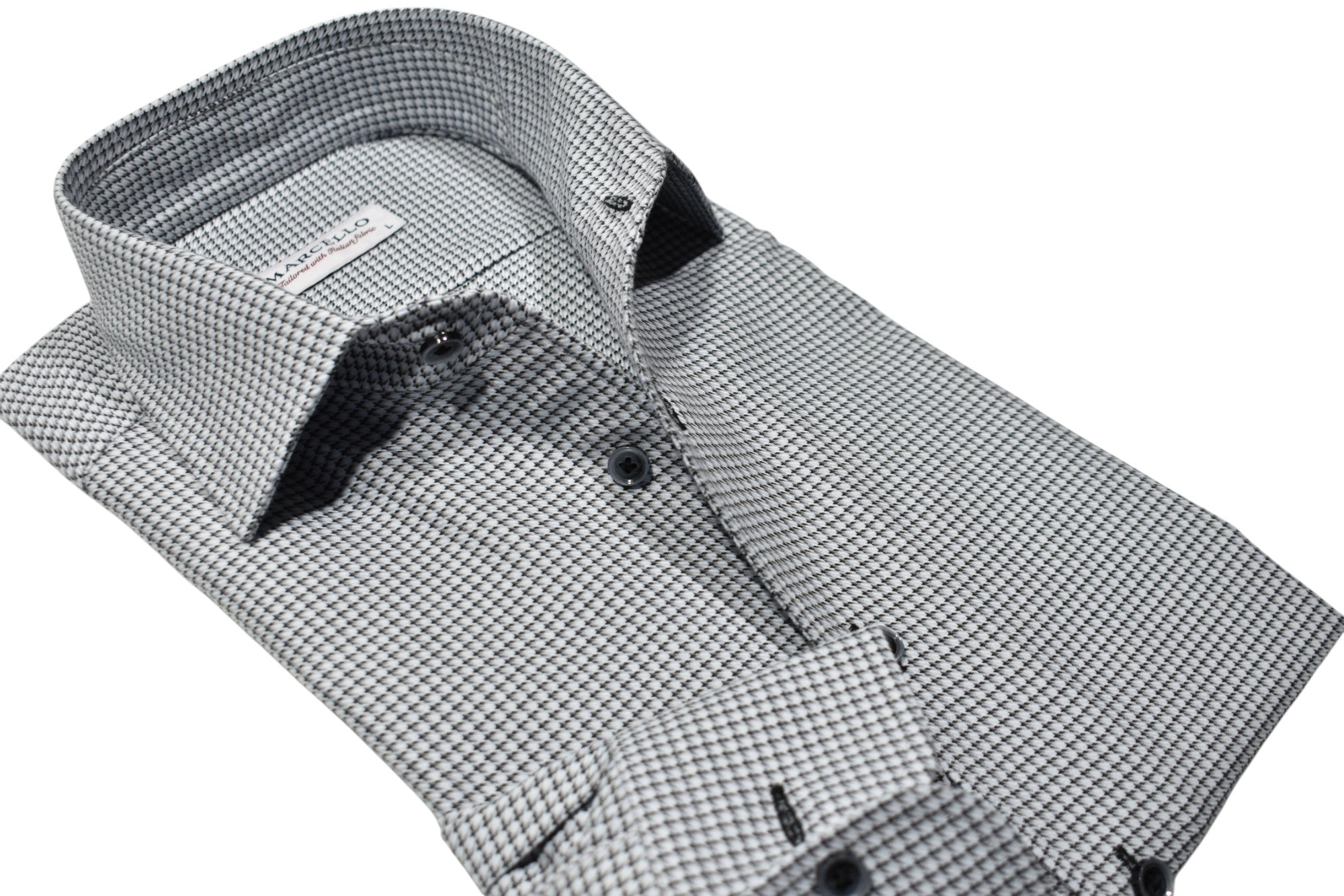 Elevate your style with the Marcello Galaga Check Roll Collar.