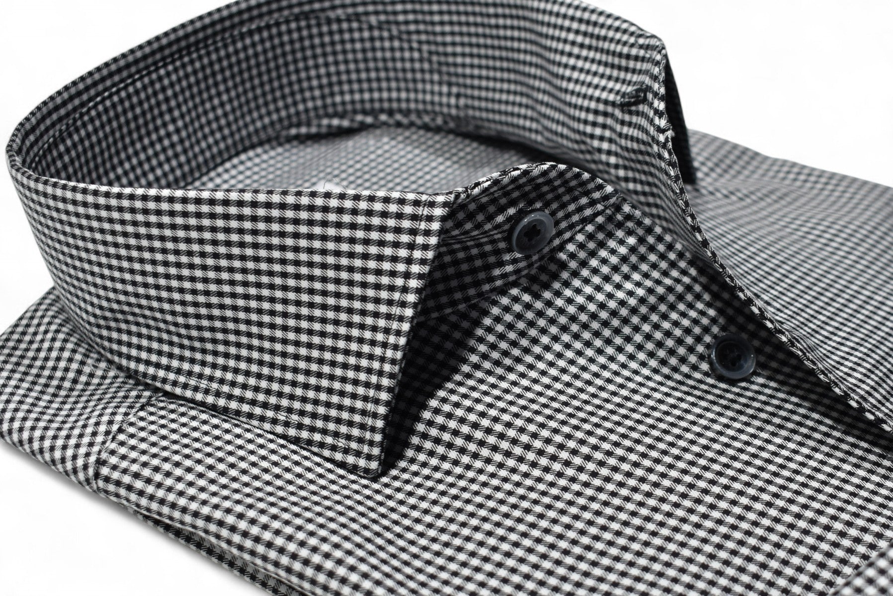 Elevate your style with the Marcello Black Textured Check Roll Collar.