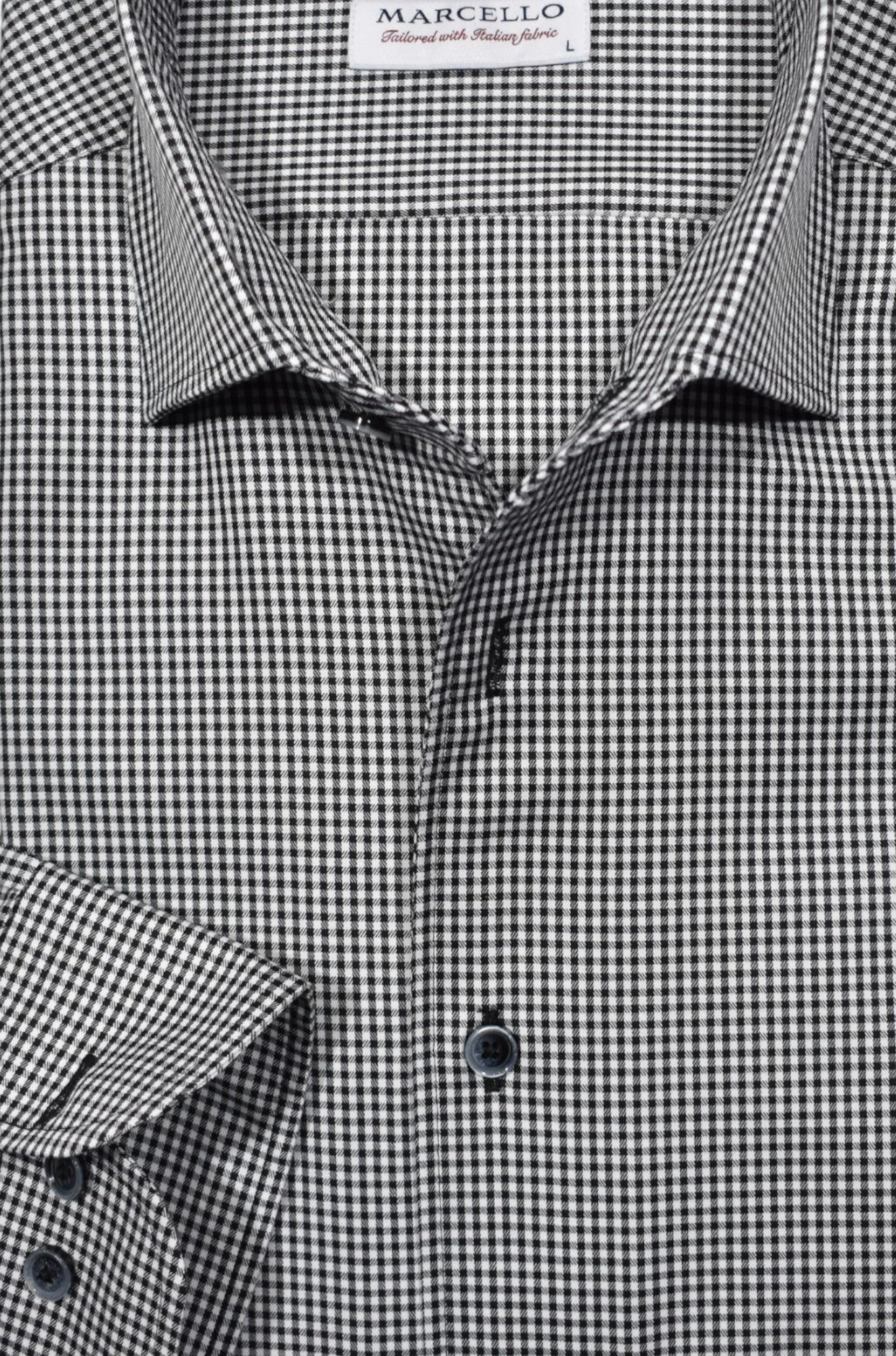 Elevate your style with the Marcello Black Textured Check Roll Collar.