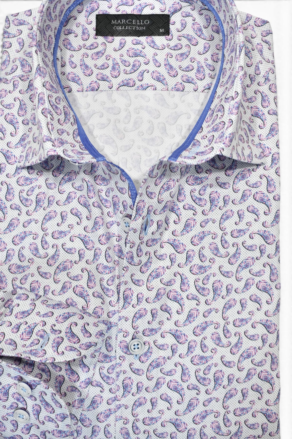 Marcello pink and blue shaded paisley shirt.