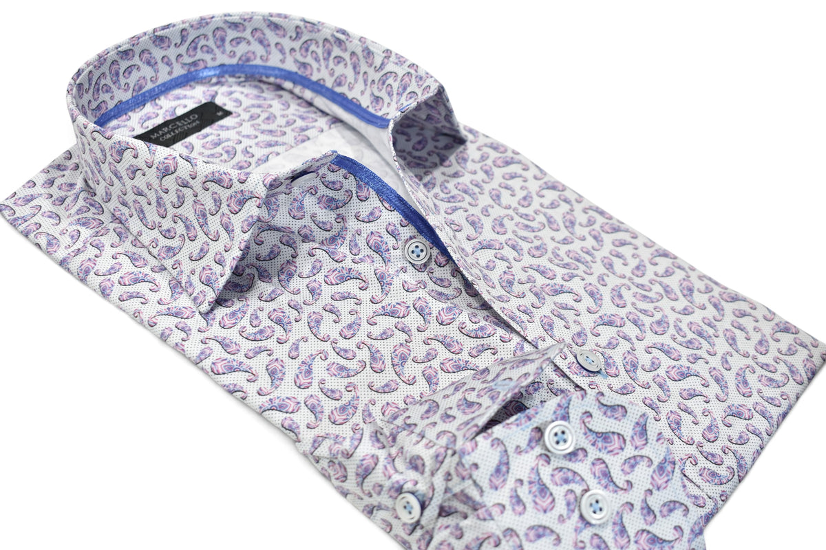 Marcello pink and blue shaded paisley shirt.