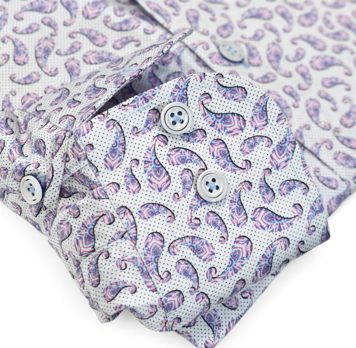 Marcello pink and blue shaded paisley shirt.