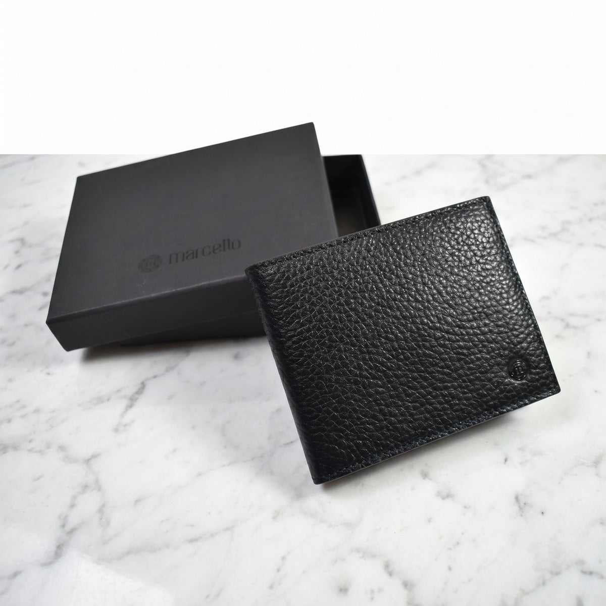 Marcello black pebble leather wallet.