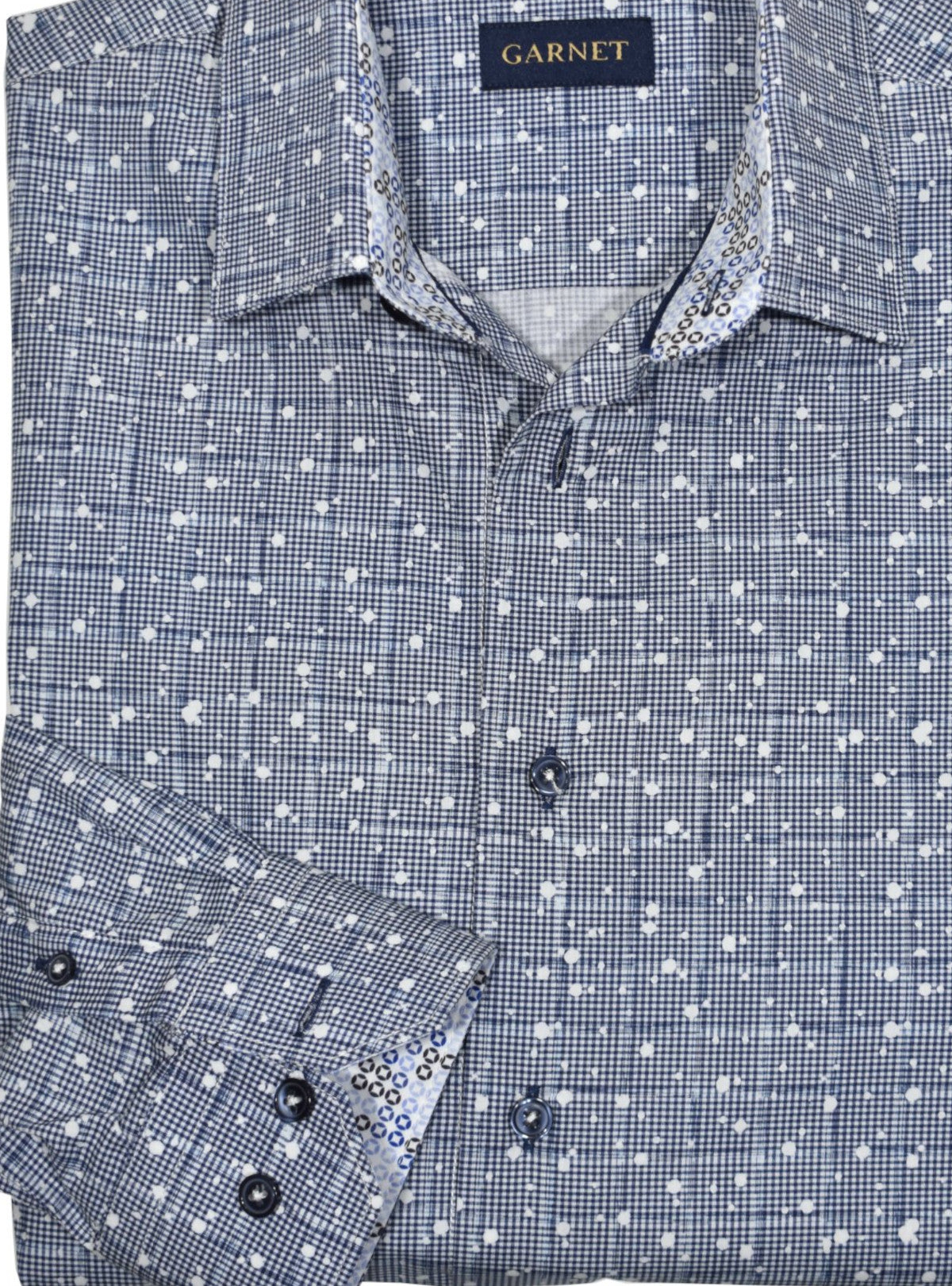 Say "wow" and make a strong statement in the ZA1030 Napier Fashion Neat. Classic hounds tooth with a plaid overlay and white paint splatter effect bring an energetic vibe to this fashionable, timeless piece. Crafted with a classic shape and cotton fabric highlighted with subtly trim fabric, it's sure to turn heads.   Classic shaped fit.
