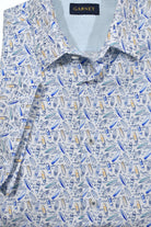 "Ride the wave of style with our ZA10861 Catchin' Waves Shirt! Made from soft cotton sateen, this conversational shirt features a playful print of small surfboards and waves in rich ocean colors. With a tailored collar, trim fabric, and short sleeves, you'll be ready to hit the beach in style.