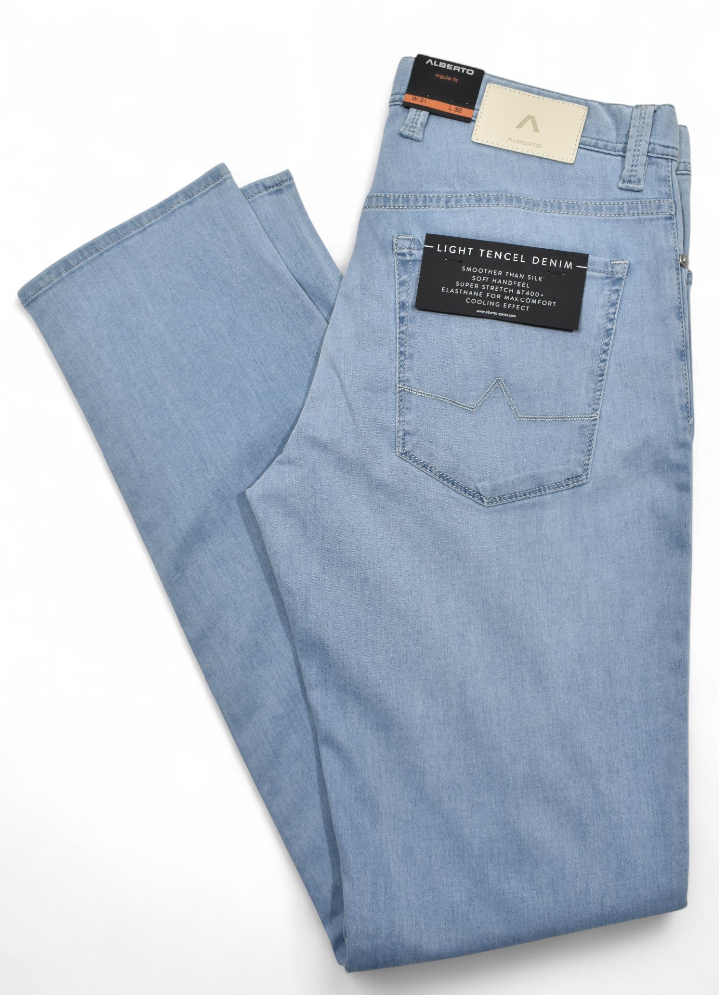 Experience the renowned Alberto fit in our Light Blue Tencel Denim Jean