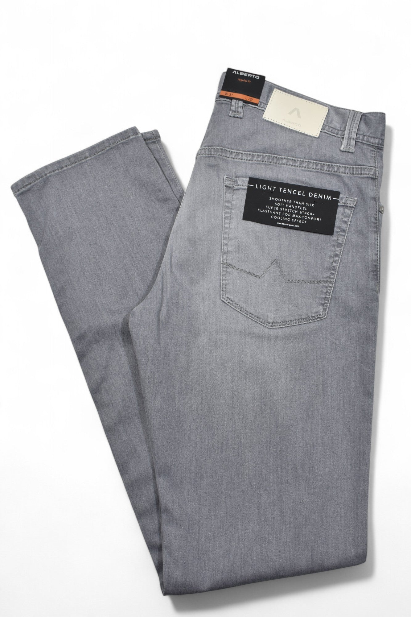 Experience the renowned Alberto fit in our Light Gray Tencel Denim Jean.