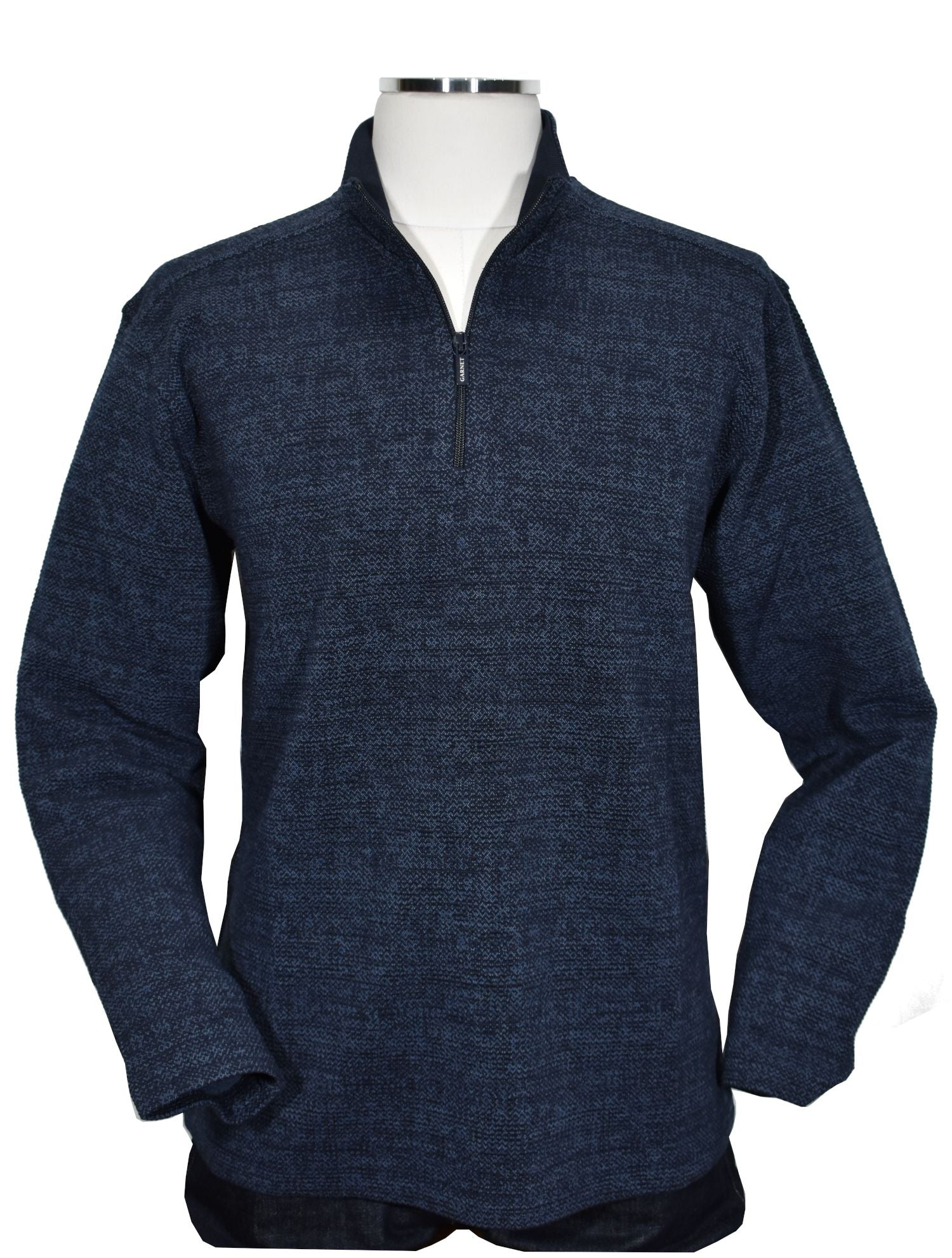Achieve a contemporary look and feel with the ZA26007 Indigo Performance Zip. Featuring a lightweight, luxurious tech fabric with a velvety finish, this mock zip features a classic two-tone weave to add textural depth to your style. Enjoy superior comfort and quality with this timeless classic.  Classic fit.