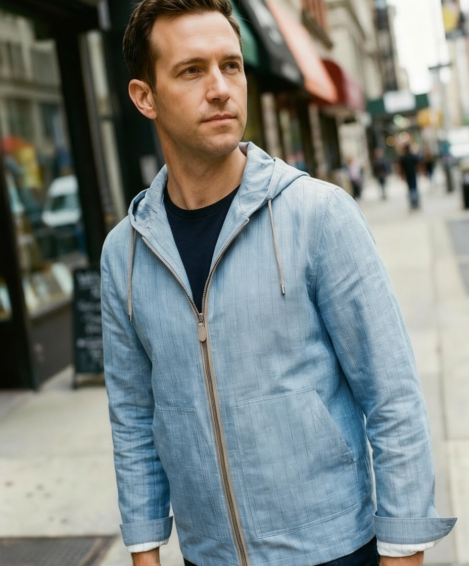 Italian blue windbreaker.