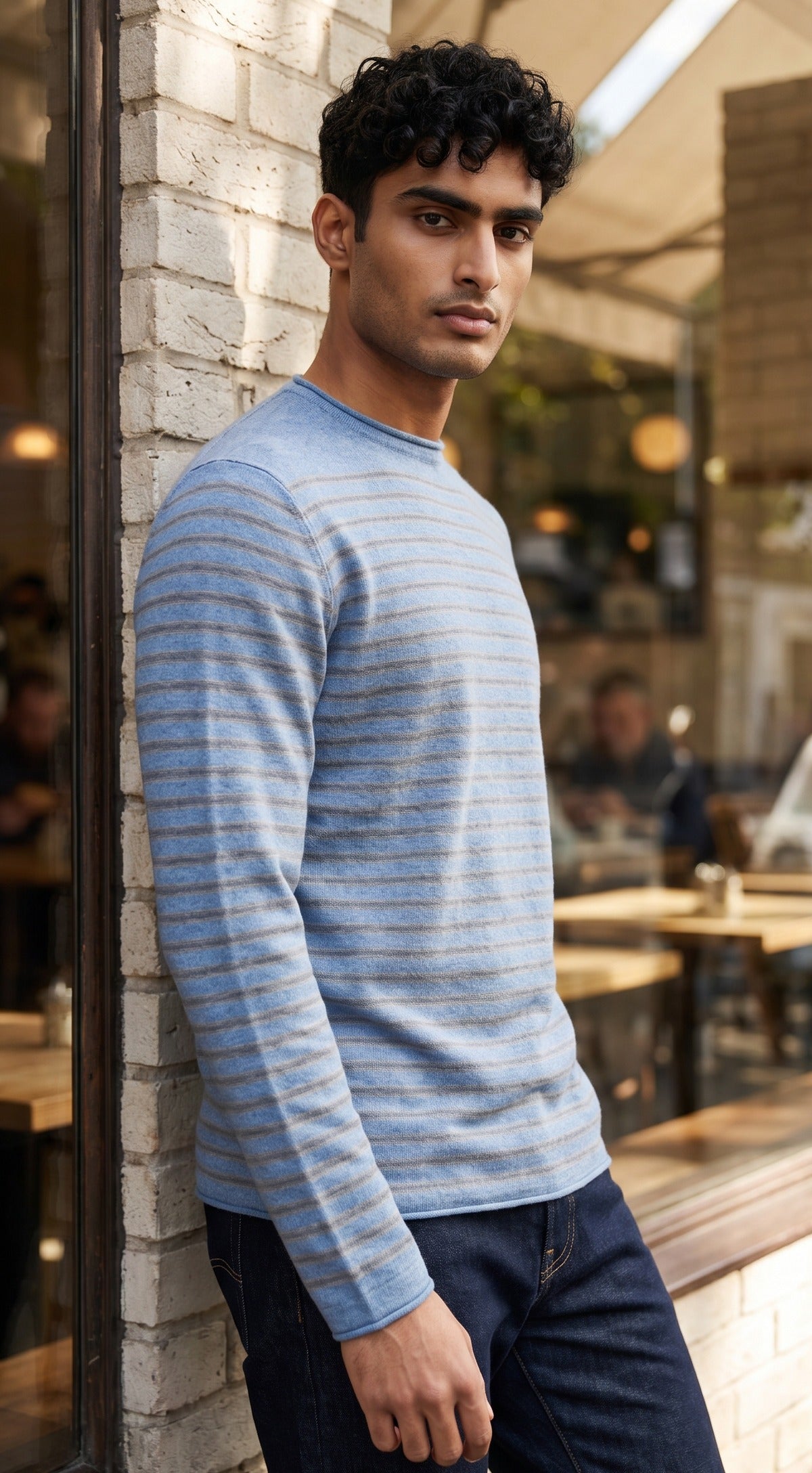 Blue wool cashmere stripe sweater by Marcello