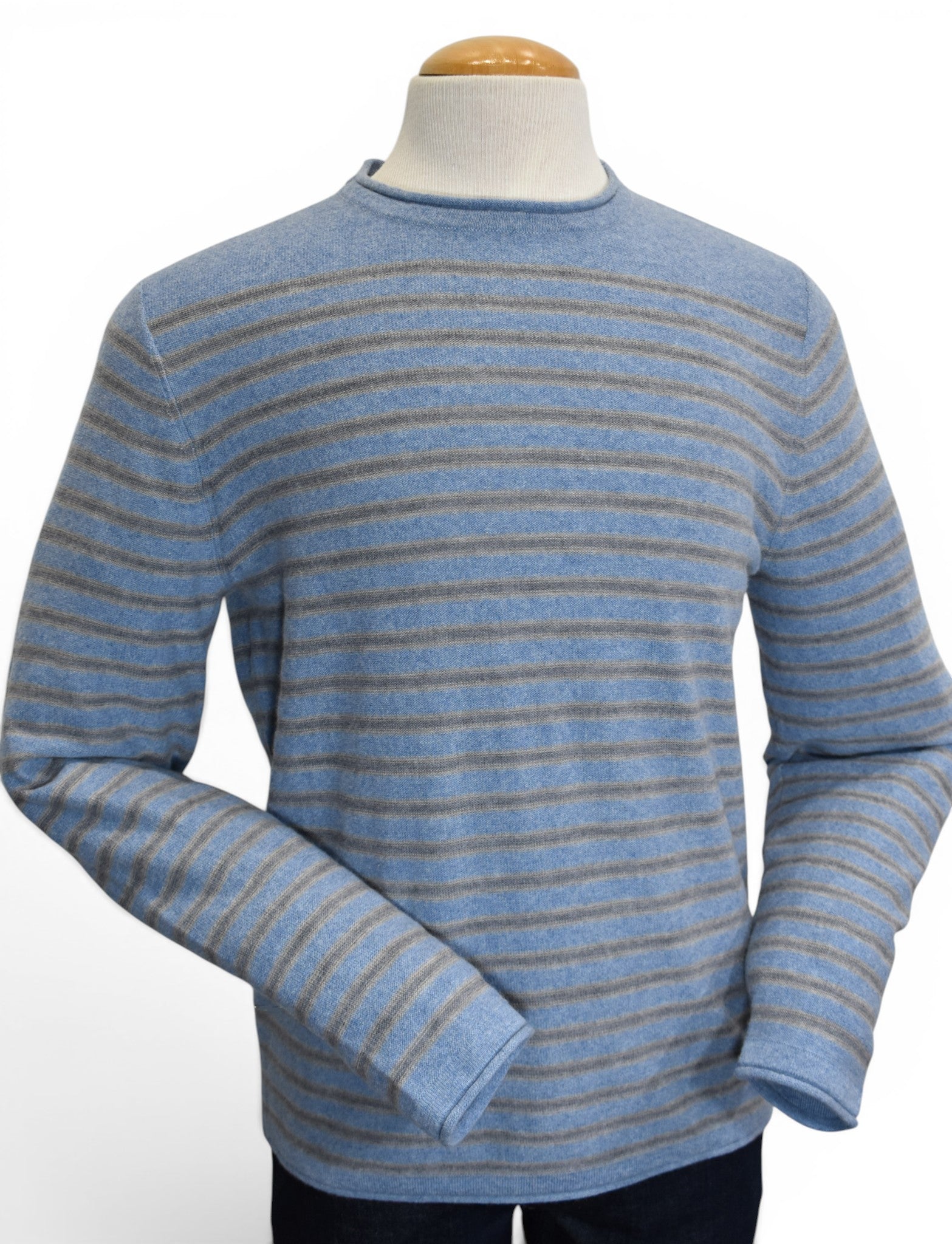 Blue wool cashmere stripe sweater by Marcello