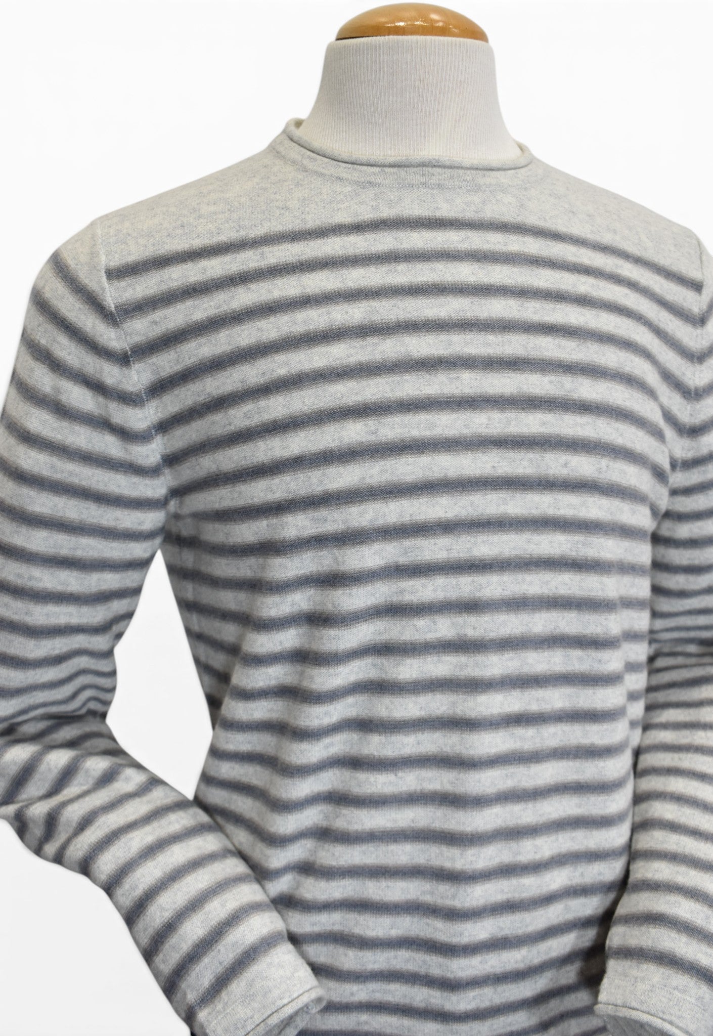Wool cashmere ivory stripe sweater, by Marcello.