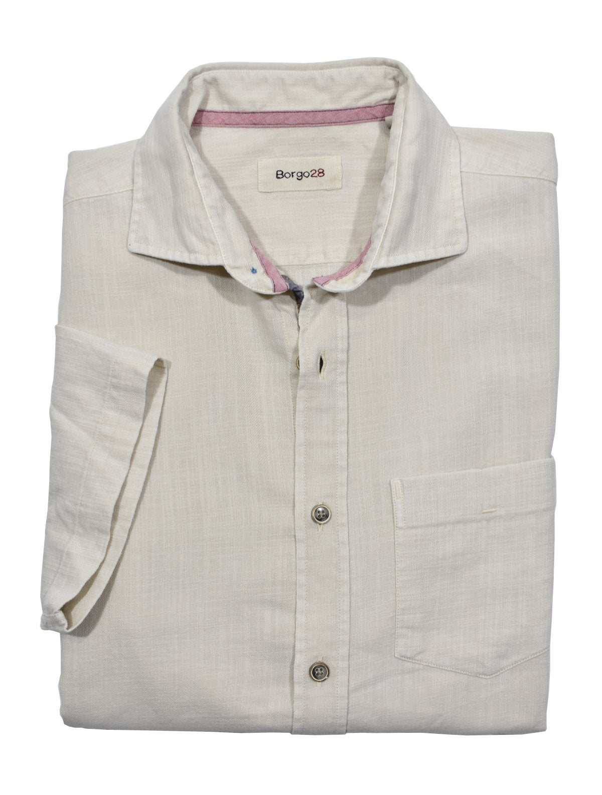 Soft washed for a enjoyable, soft hand feeling and slight distressed look to create a casual cool look. The cotton fabric has a fine linen type weave to add texture.  Soft collar, chest pocket and subtle contrast detailing, along with a thick custom stitch along the bottom.