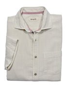 Soft washed for a enjoyable, soft hand feeling and slight distressed look to create a casual cool look. The cotton fabric has a fine linen type weave to add texture.  Soft collar, chest pocket and subtle contrast detailing, along with a thick custom stitch along the bottom.