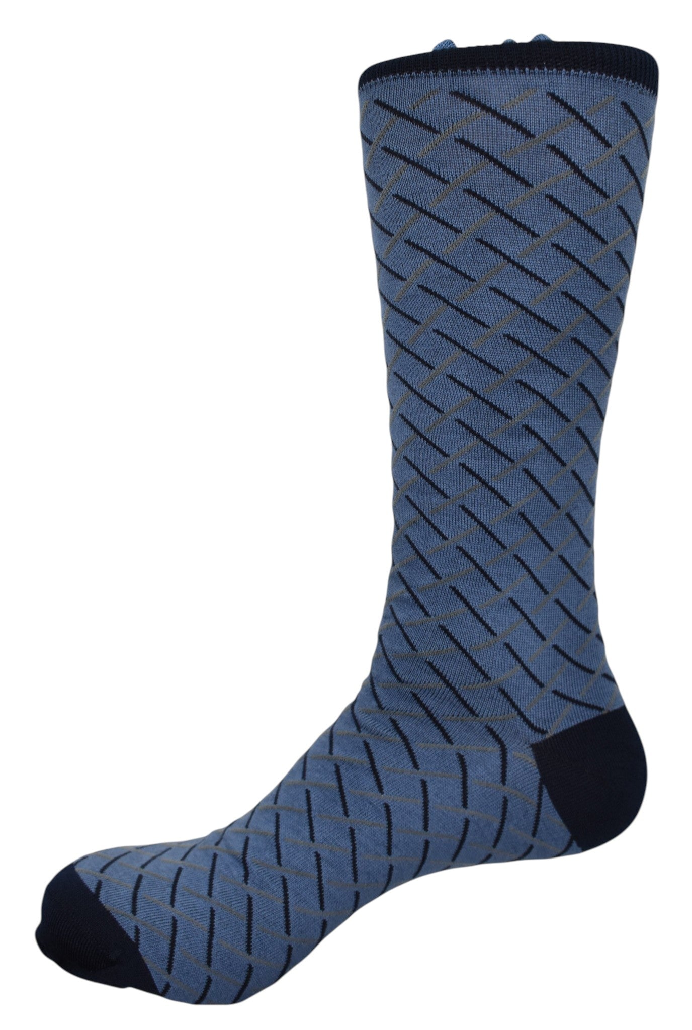 Marcello indigo socks with diagonal pattern.