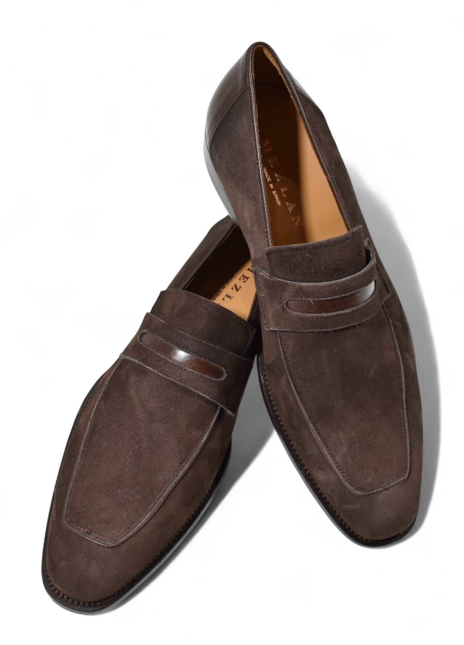 Mezlan chocolate suede shoe.