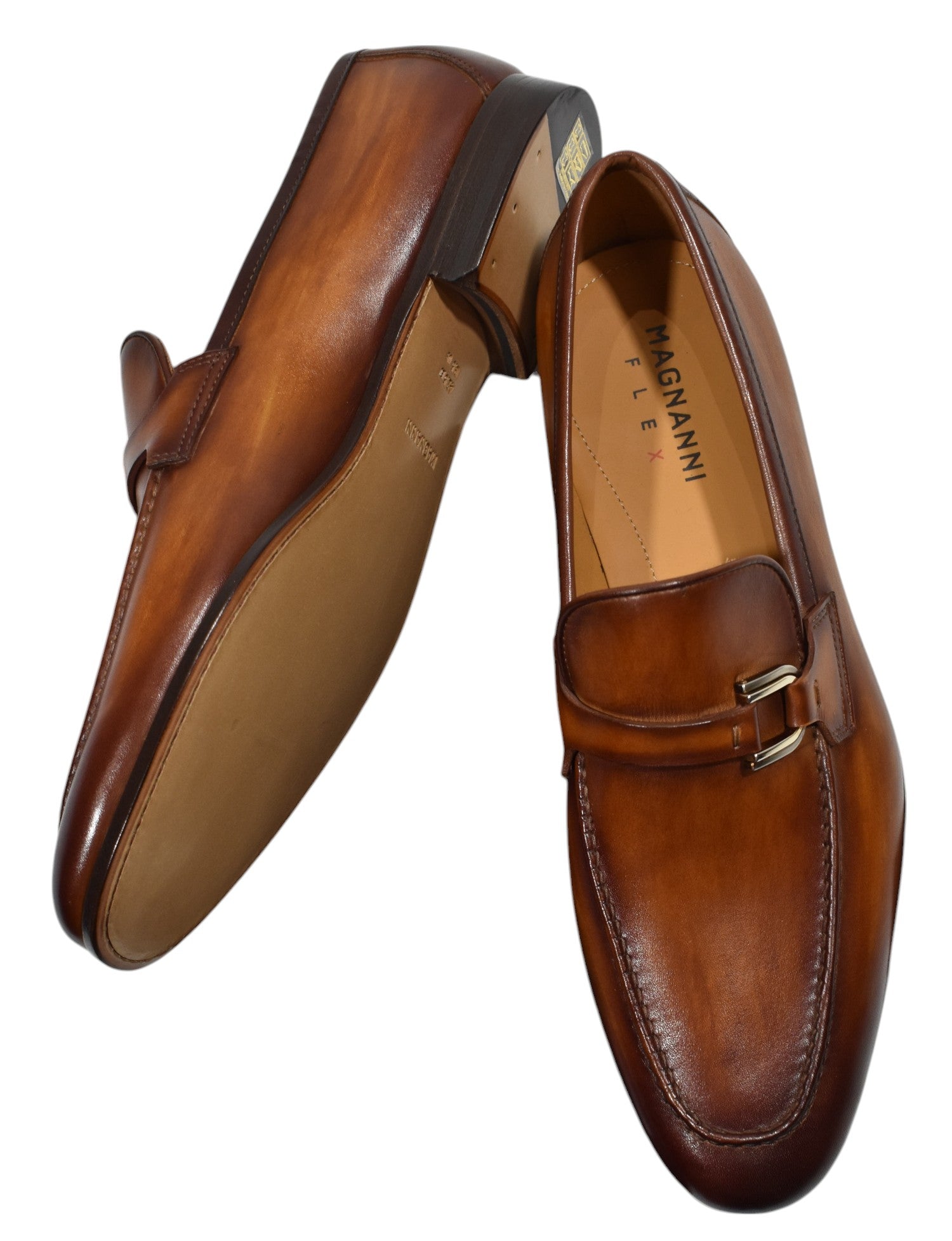 The classic dress shoe with buckle model in a rich burnished leather is perfect for dress but certainly looks great with a pair of jeans.