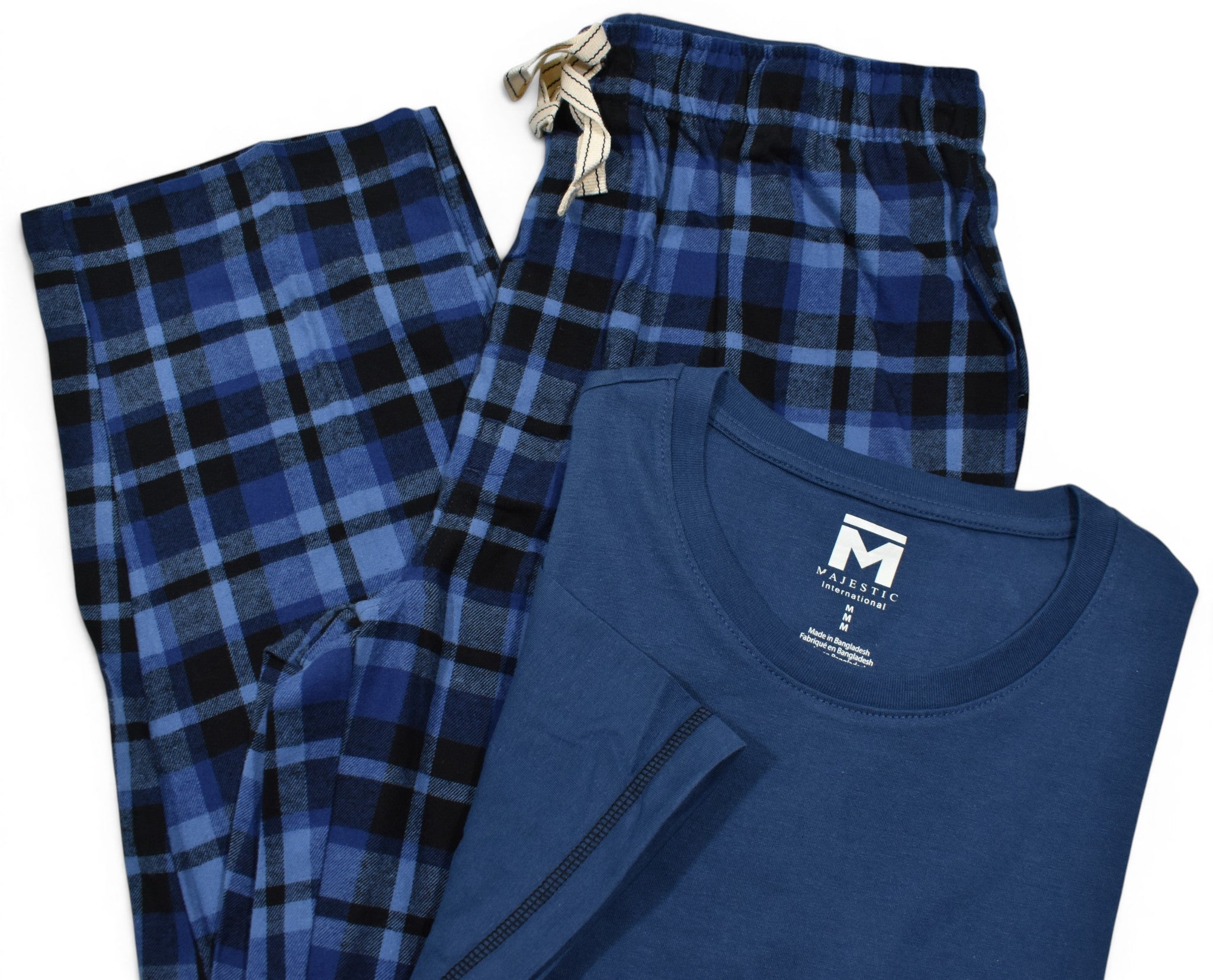 Navy indigo plaid pant tee leisure set.