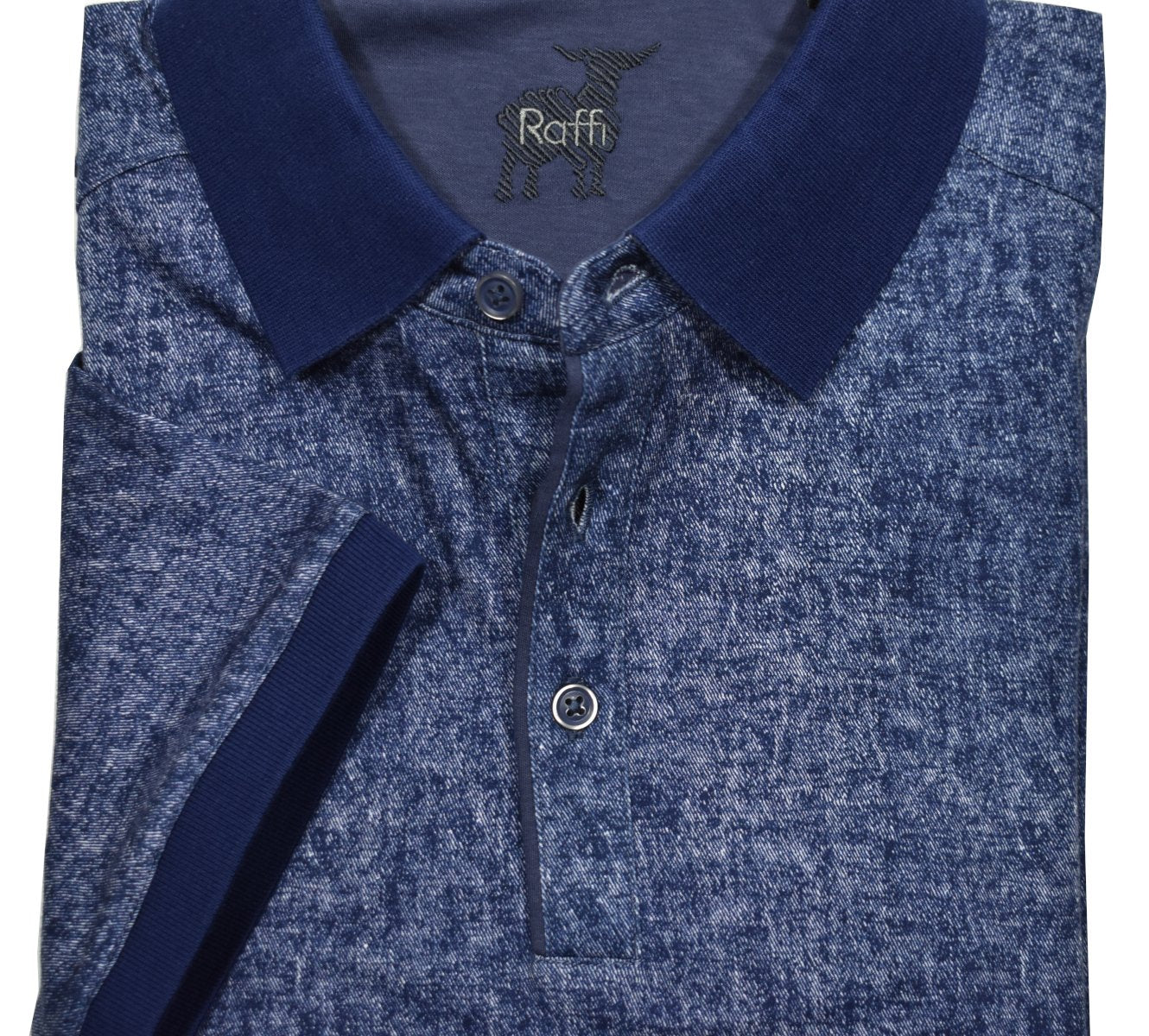 Introducing the Raffi Ocean Polo, crafted from a luxurious aqua cotton fabric.